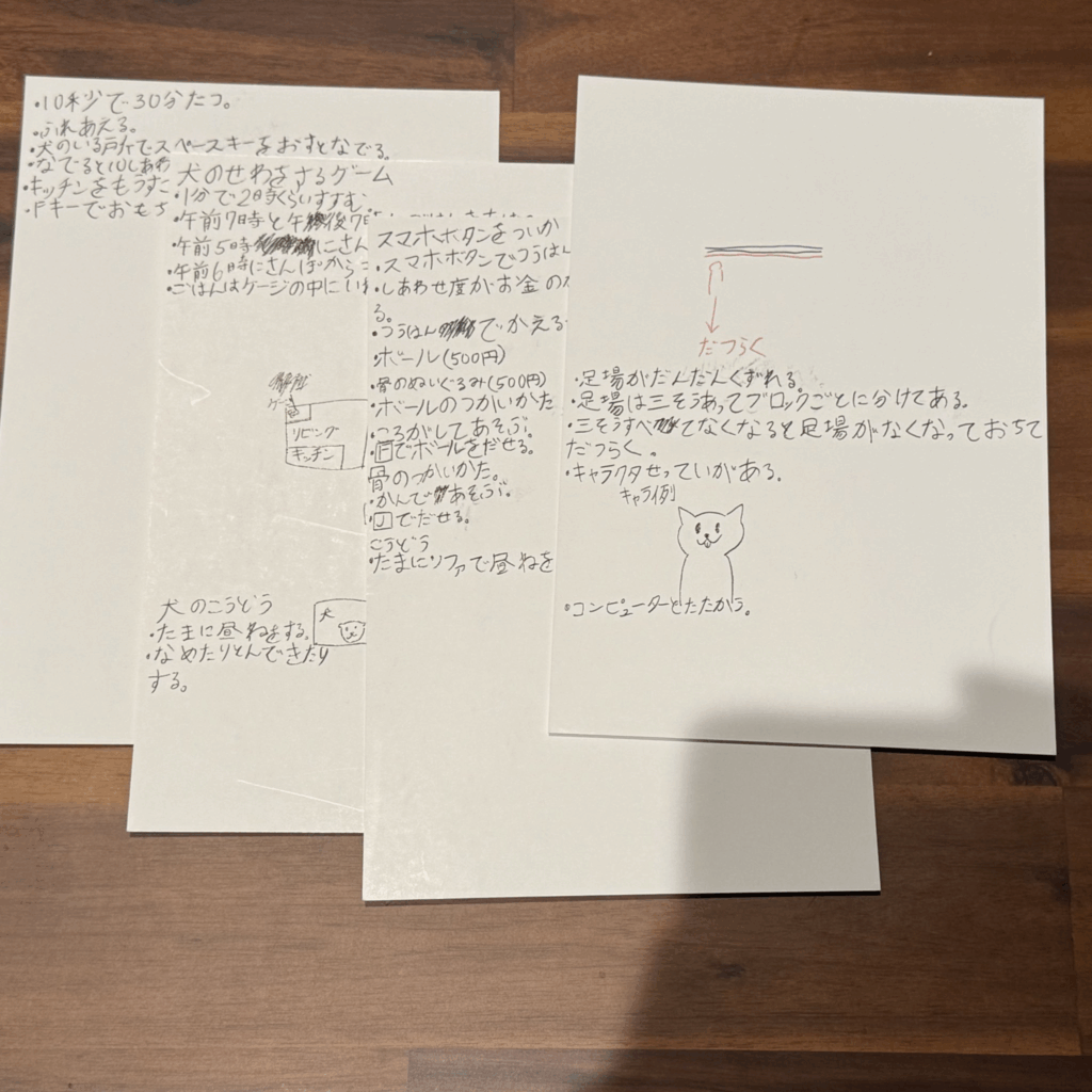 [画像：紙に書かれた仕様]