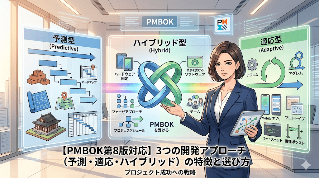 【PMBOK第8版対応】3つの開発アプローチ（予測・適応・ハイブリッド）の特徴と選び方