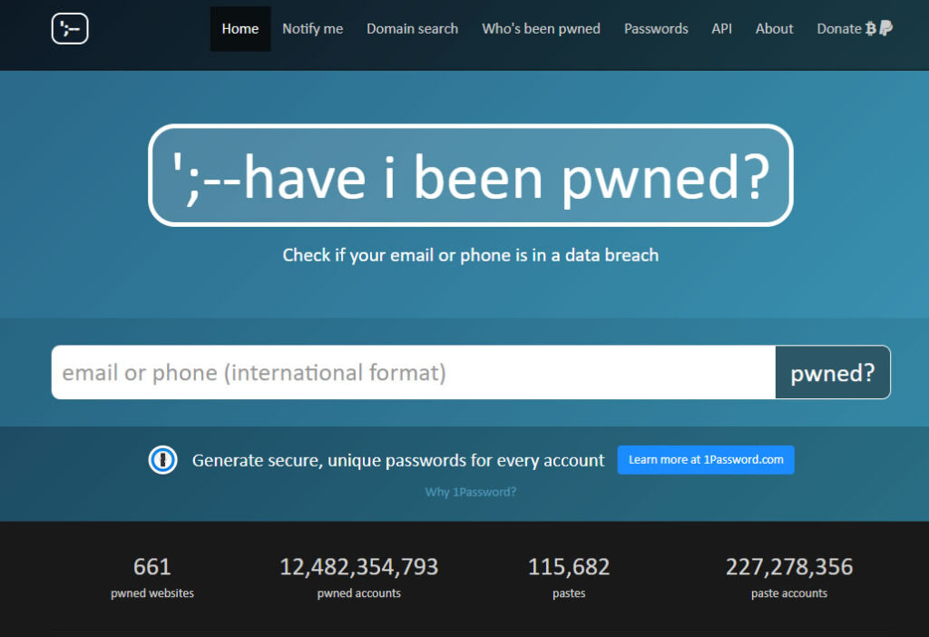 「Have I Been Pwned」の画面その１