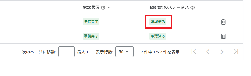 [画像：Adsense のサイトの管理の画面]