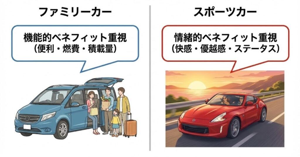 [画像：ベネフィットの違いの例]