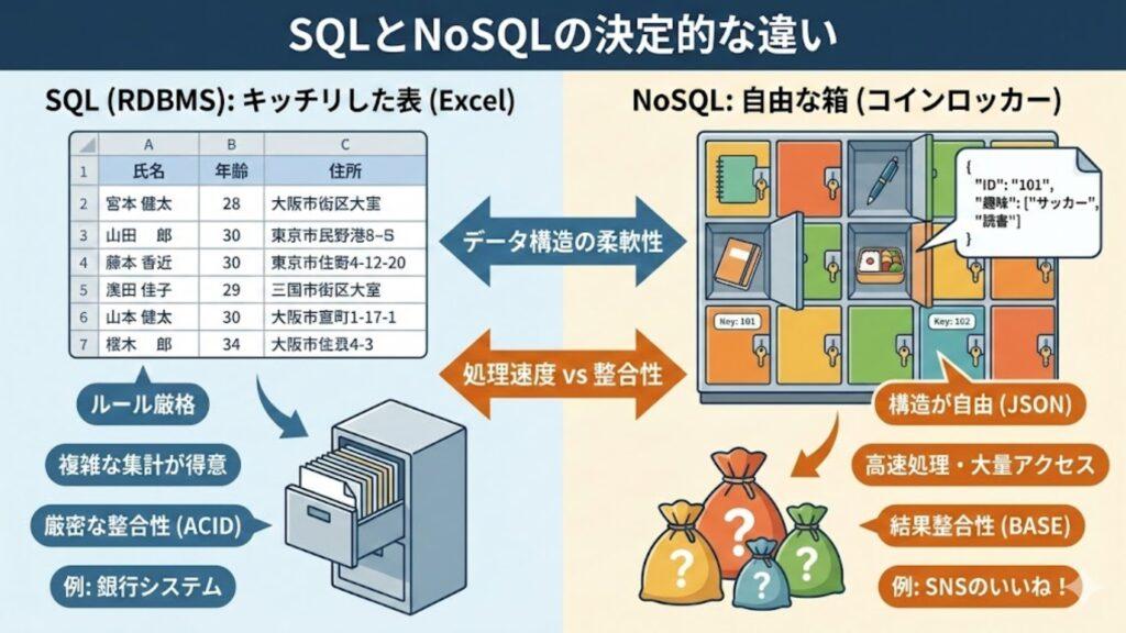 画像：SQLとNoSQLの違い