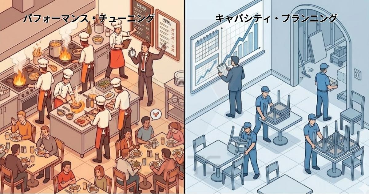 画像：パフォーマンス・チューニングとキャパシティ・プランニングの違い