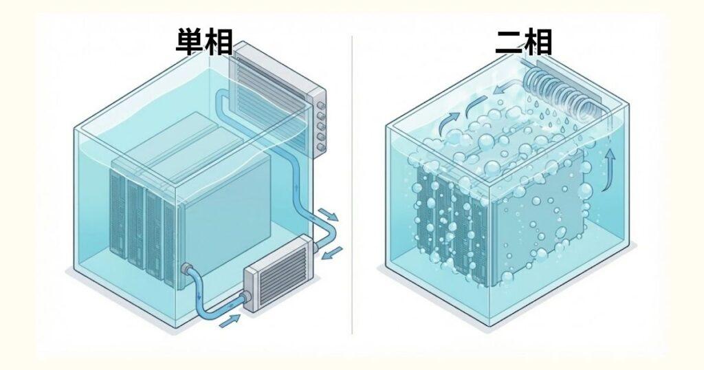 画像：単相冷却と二相冷却の違い