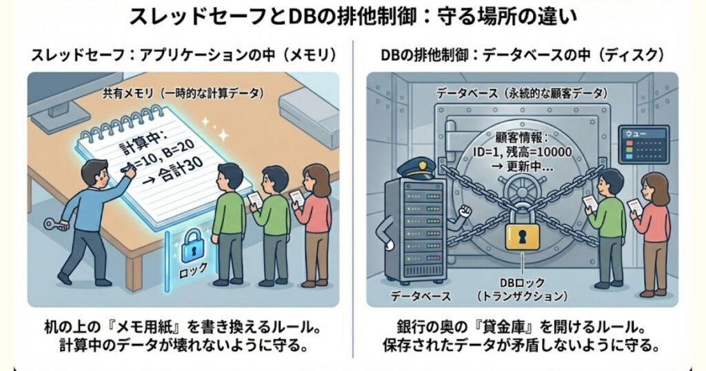 「場所の違い(アプリ vs DB)」の図解