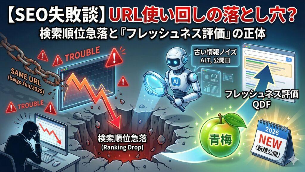 【SEO失敗談】「URL使い回し」の落とし穴？検索順位が急落した理由と「フレッシュネス評価」の正体