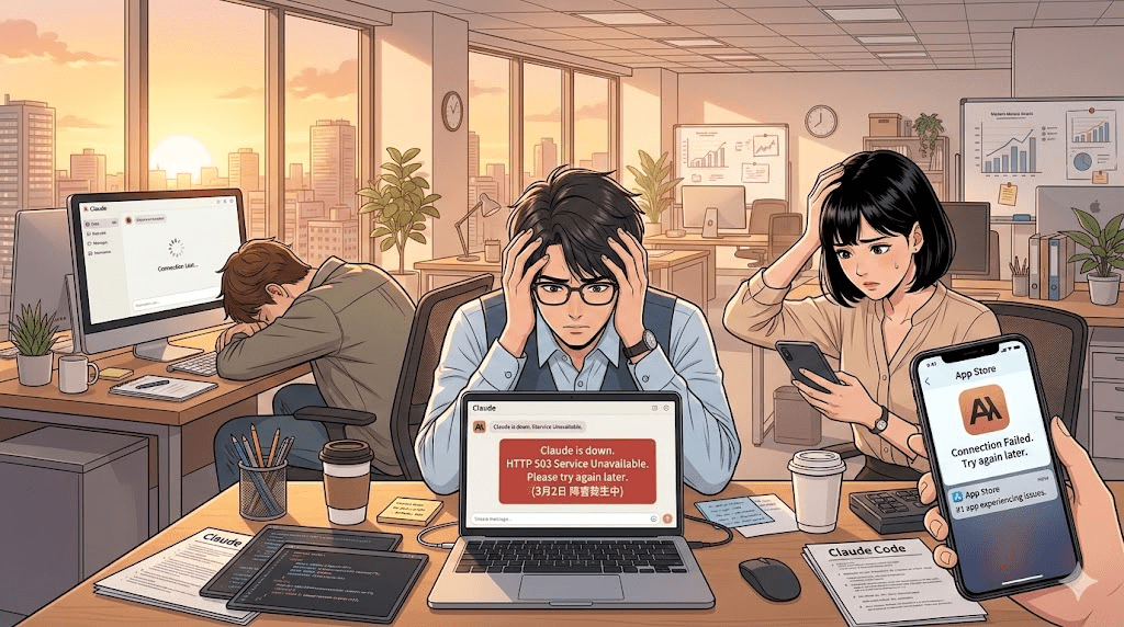 AIの障害で仕事が進まない様子