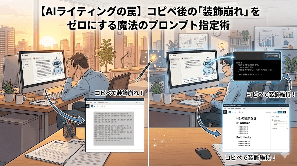【AIライティングの罠】コピペ後の「装飾崩れ」をゼロにする魔法のプロンプト指定術