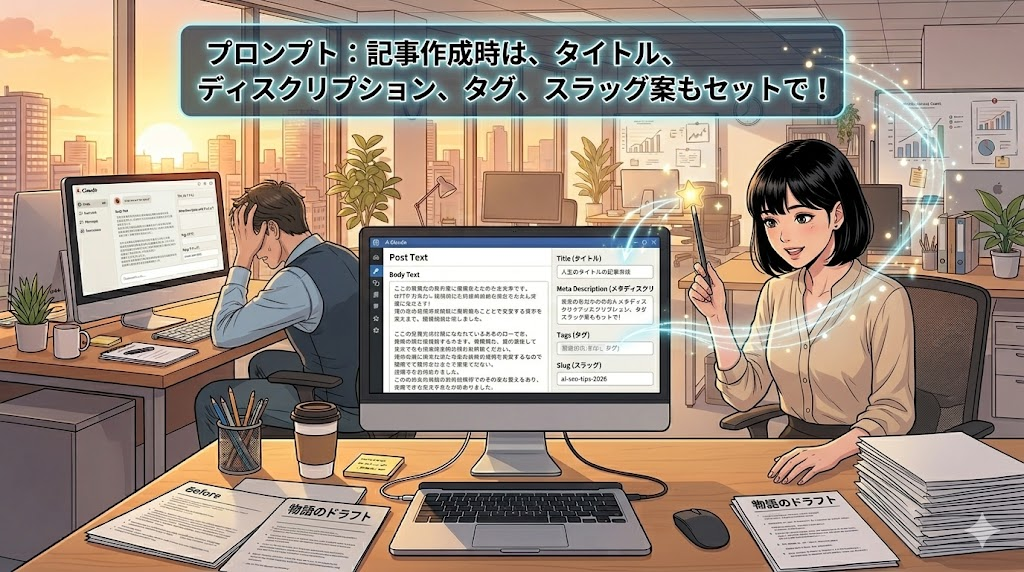 ブログ更新の隠れた苦労「SEO設定」をAIに丸投げ！記事執筆と同時発注するプロンプト術