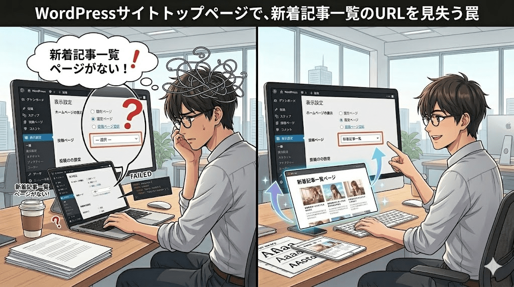 【WordPress】「もっと見る」のリンク先がない？固定ページ設定時の「新着記事一覧」の作り方