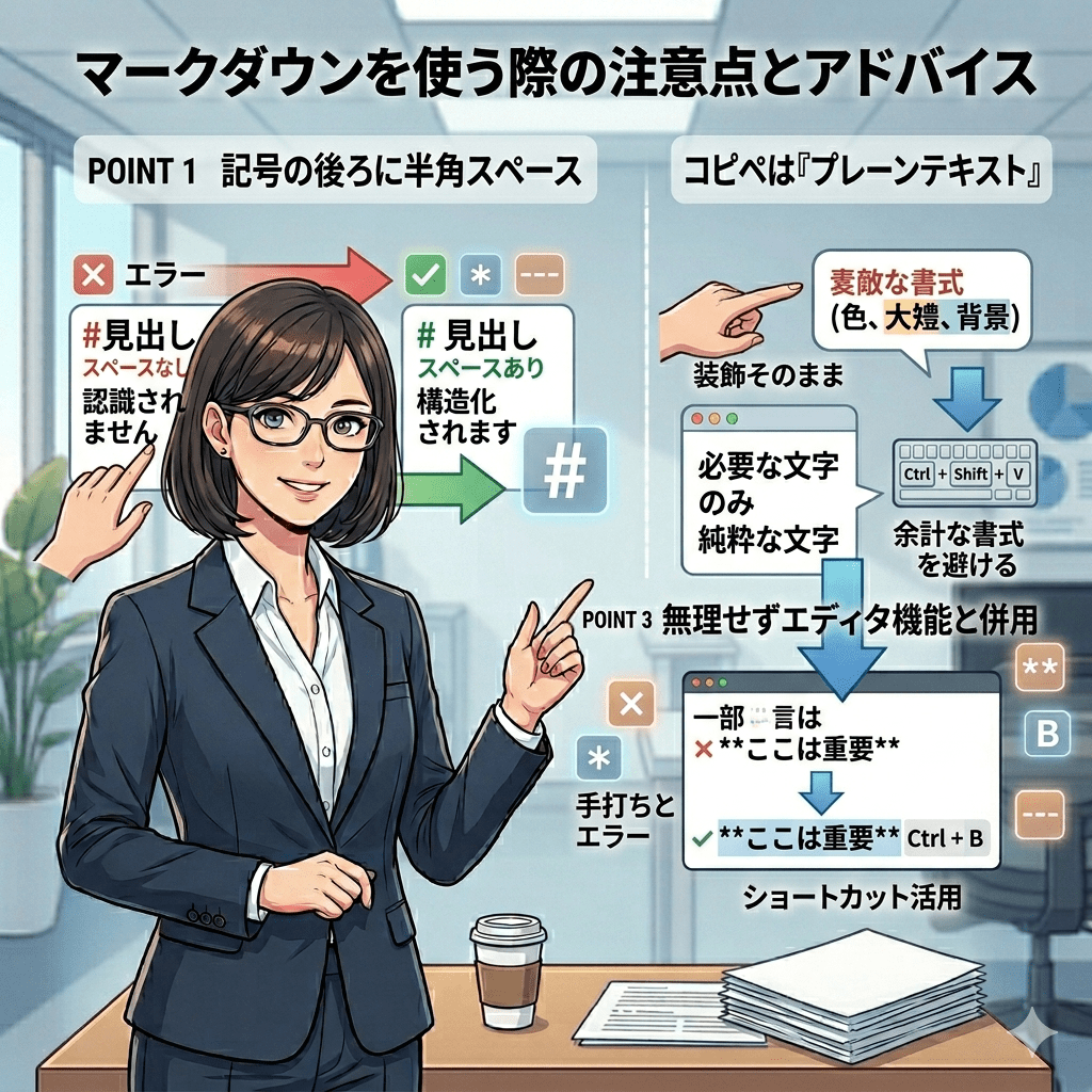 マークダウンを使う際の注意点とアドバイス