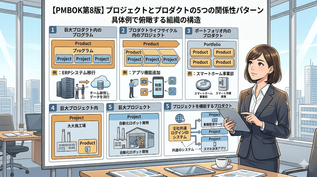 【PMBOK第8版】プロジェクトとプロダクトはどう結びつく？「5つの関係性パターン」を具体例で解説