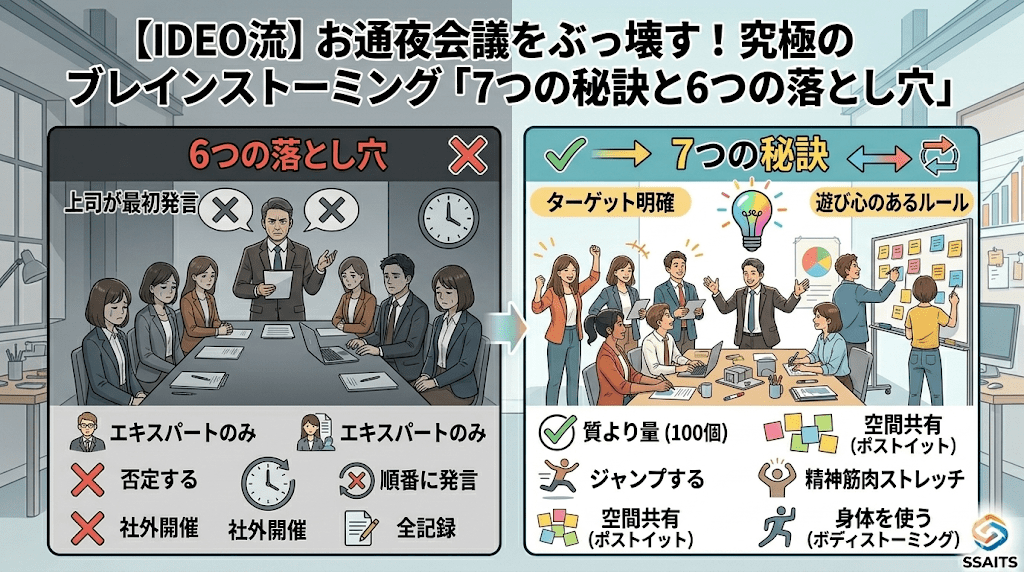 【IDEO流】お通夜会議をぶっ壊す！究極のブレインストーミング「7つの秘訣と6つの落とし穴」