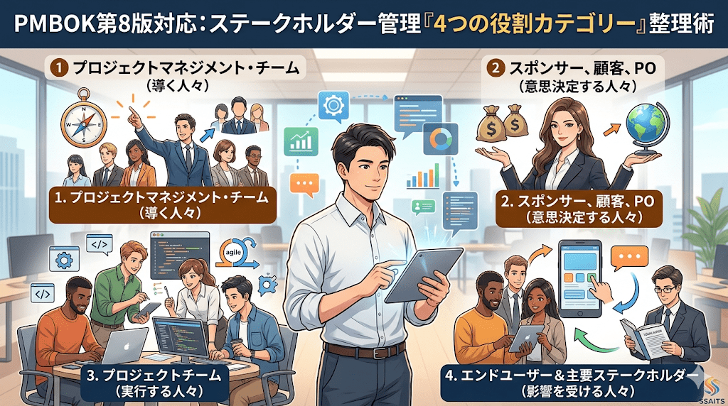 【PMBOK第8版】ステークホルダー管理を整理する「4つの役割カテゴリー」と実務の注意点