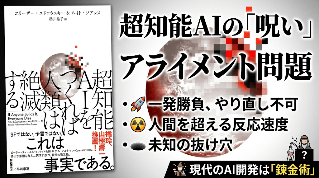 【AI最大の脅威】アライメント問題とは？『超知能AIをつくれば人類は絶滅する』に学ぶ制御不能のリスク