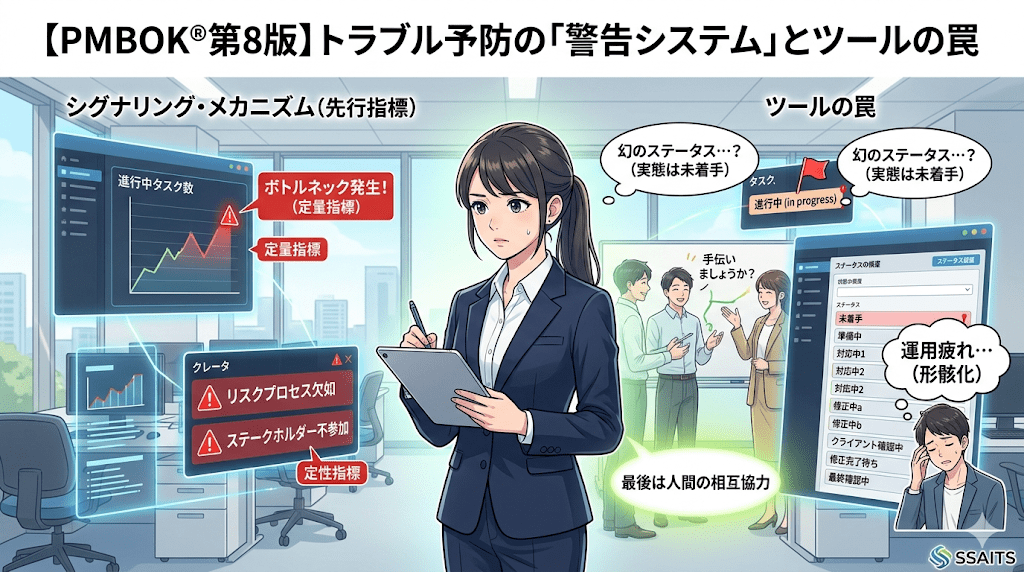 【PMBOK第8版】トラブルを未然に防ぐ「シグナリング・メカニズム」とツールの罠