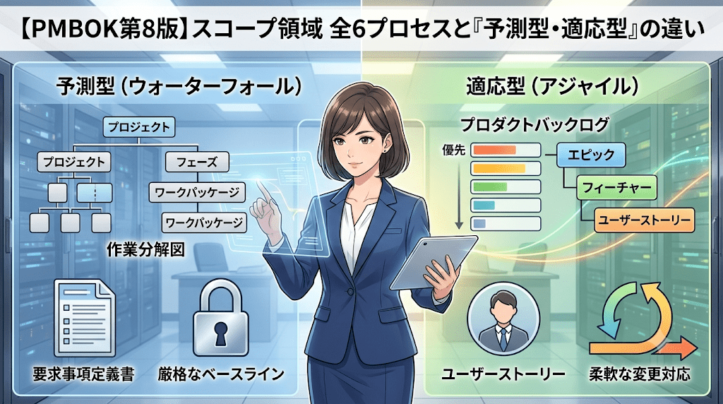 【PMBOK第8版】スコープ・パフォーマンス領域の全6プロセスと「予測型・適応型」の違い