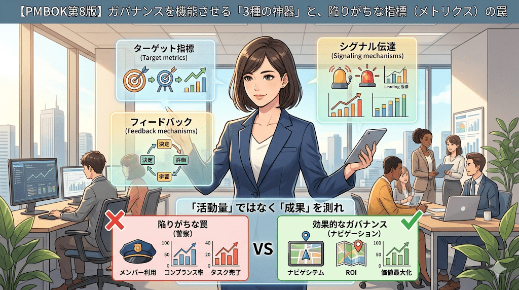 【PMBOK第8版】ガバナンスを機能させる「3種の神器」と、陥りがちな指標（メトリクス）の罠