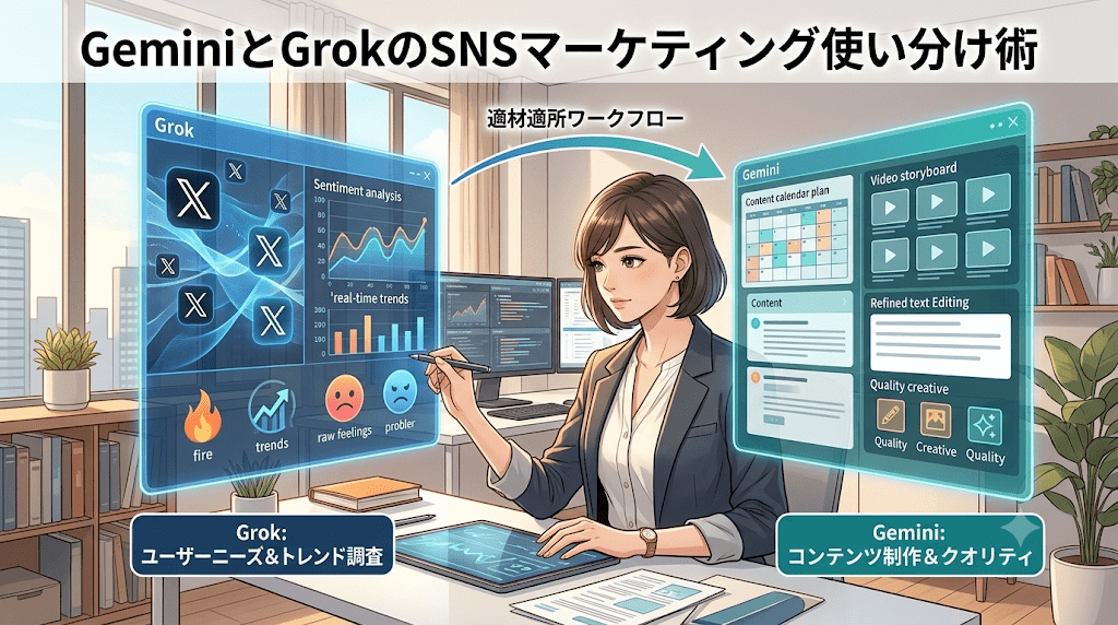 GeminiとGrokを1年使い倒してわかった！SNSマーケティング最強のAI使い分け術