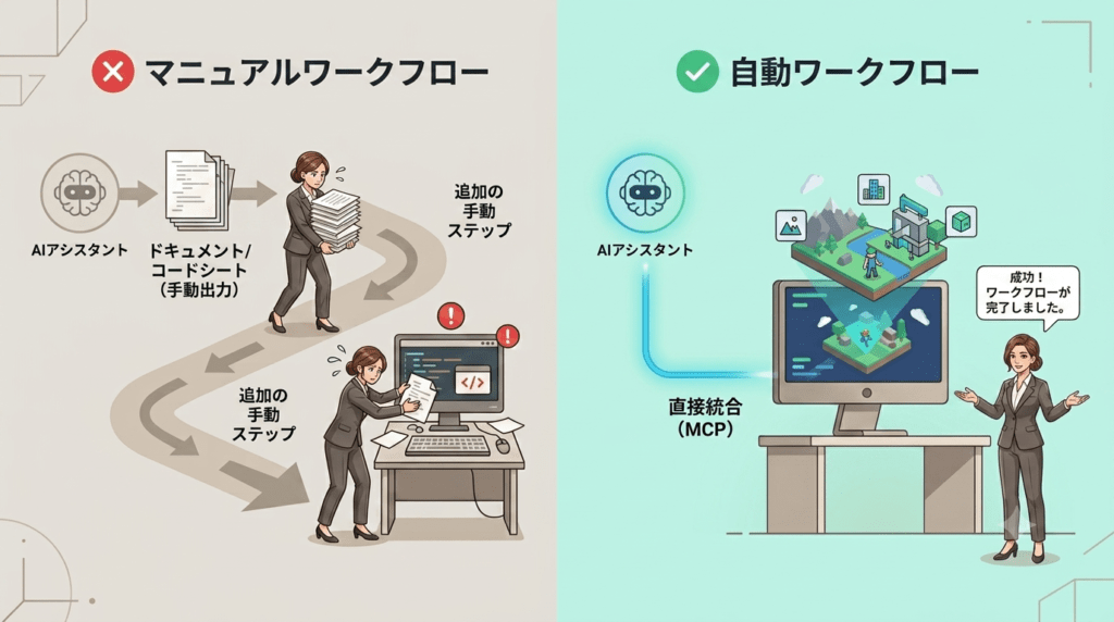 MCPの有無によるワークフローの違い
