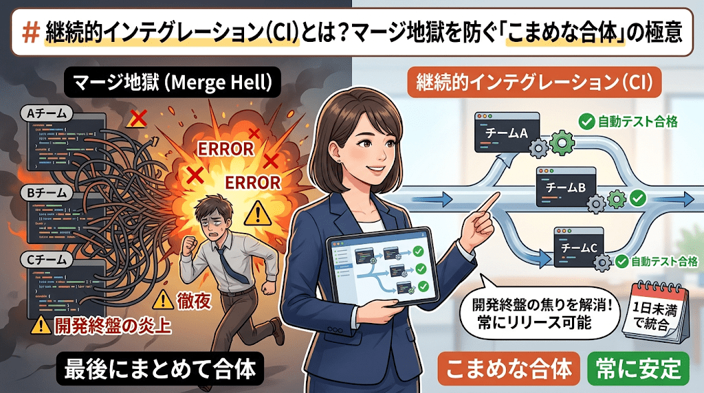 継続的インテグレーション（CI）とは？マージ地獄を防ぐ「こまめな合体」の極意