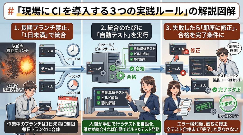 「現場にCIを導入する3つの実践ルール」の図解